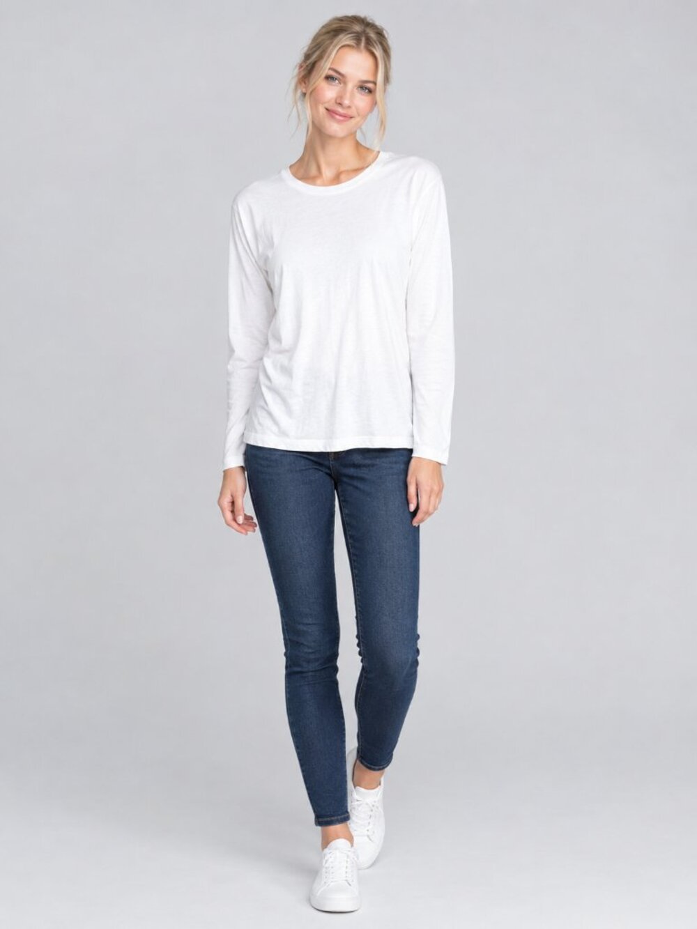 2/$30 Lands' End Relaxed Long Sleeve Crew Neck Tee White Medium #A4931